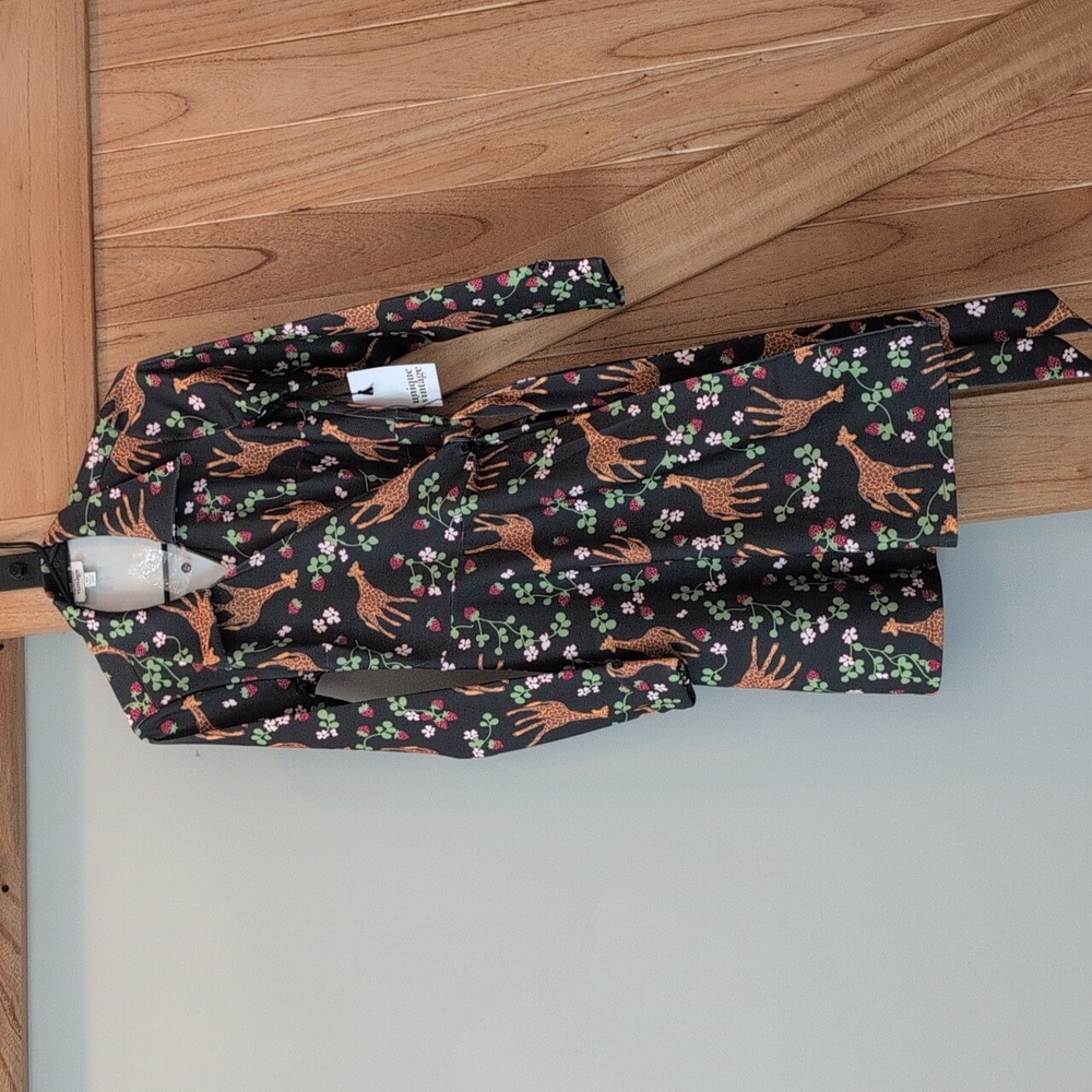 Unique Vintage Green Giraffe & Strawberry Wrap Dress size S